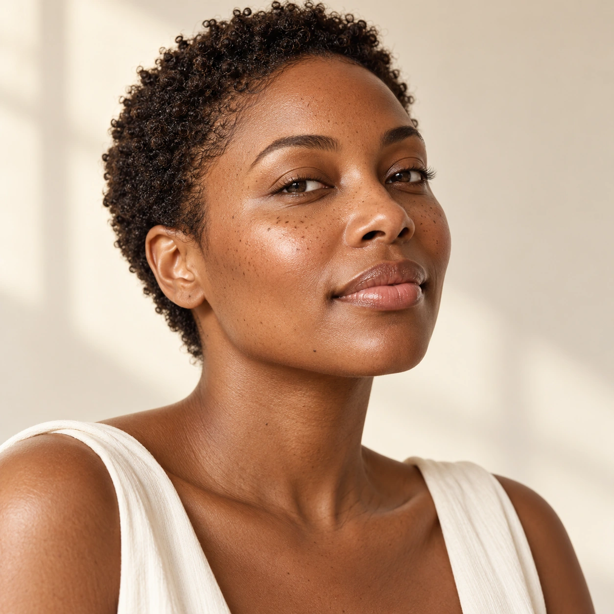Illustrative beauty portrait showing smooth-looking skin