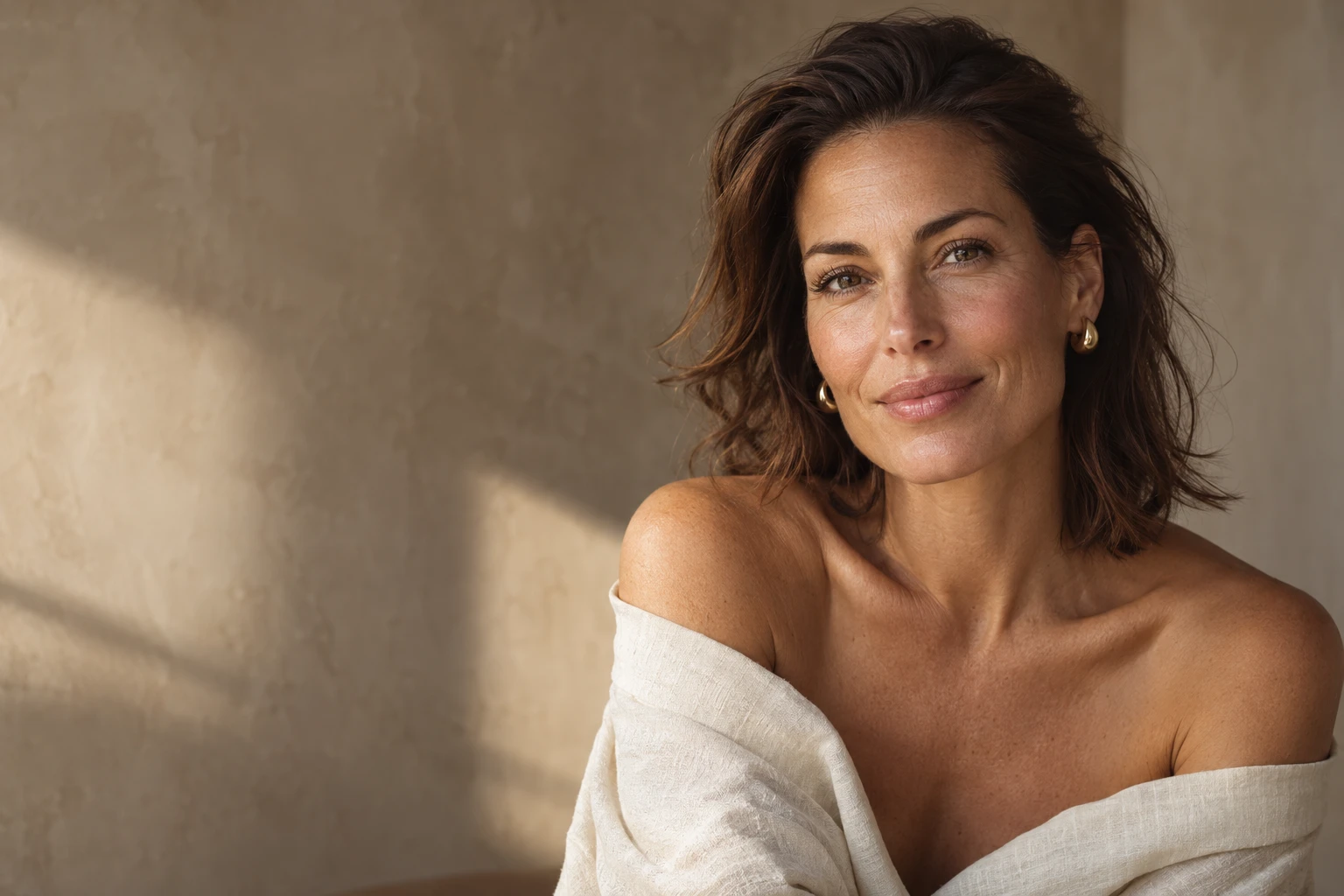 Editorial portrait of a confident middle-aged woman